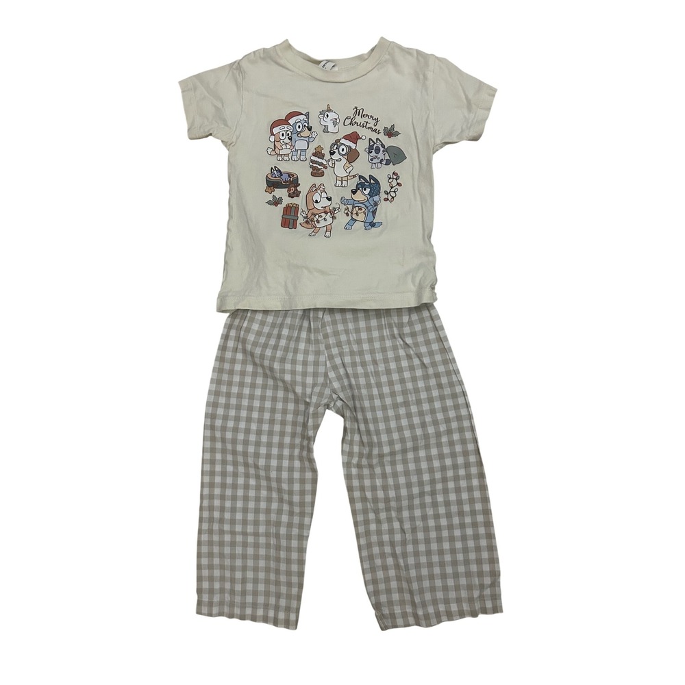 Bluey Pajama Set Kids 3T Christmas Gingham 2pc Sleepwear